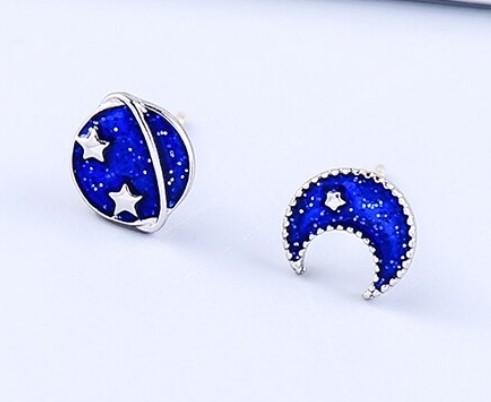 Dainty Silver Star + Moon Earrings